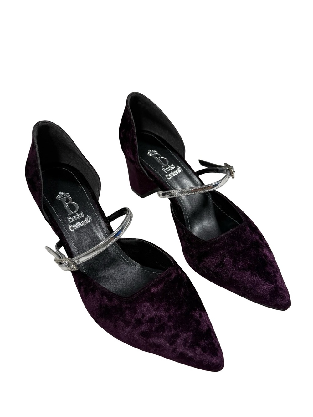 Bridal Smilee Sz Eu41 US 10 Purple Velvet Mary Jane Pointed Toe Block Heel Pumps
